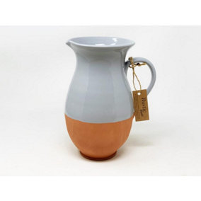 Rustic Pastel Half Dipped Terracotta Kitchen Dining Tall Pourer Jug Grey 2L (H) 28cm