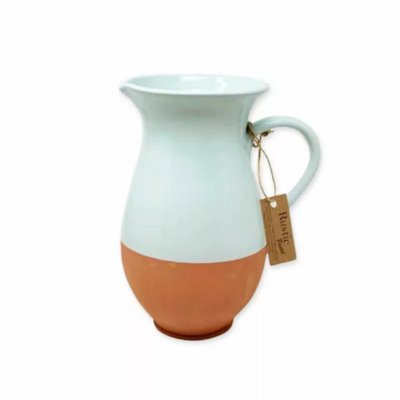 Rustic Pastel Half Dipped Terracotta Kitchen Dining Tall Pourer Jug Pale Green 2L (H) 28cm