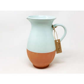 Rustic Pastel Half Dipped Terracotta Kitchen Dining Tall Pourer Jug Pale Green 2L (H) 28cm