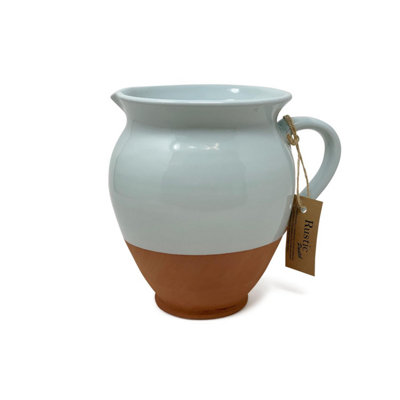 Rustic Pastel Half Dipped Terracotta Kitchen Large Belly Pourer Jug Duck Egg Blue 1.5L (H) 20cm