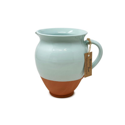 Rustic Pastel Half Dipped Terracotta Kitchen Large Belly Pourer Jug Pale Green 1.5L (H) 20cm