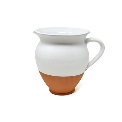 Rustic Pastel Half Dipped Terracotta Kitchen Large Belly Pourer Jug White 1.5L (H) 20cm