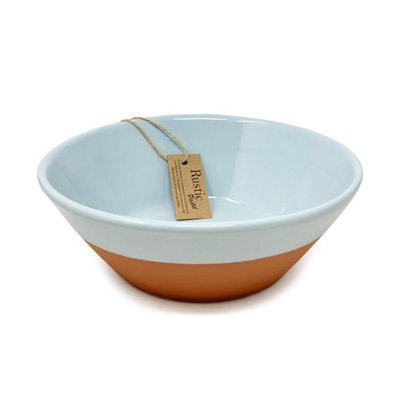 Rustic Pastel Half Dipped Terracotta Kitchen Large Bowl Duck Egg Blue (D) 23cm x (H) 8cm