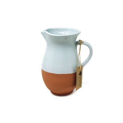 Rustic Pastel Half Dipped Terracotta Kitchen Large Pourer Jug Duck Egg Blue 1L (H) 19cm