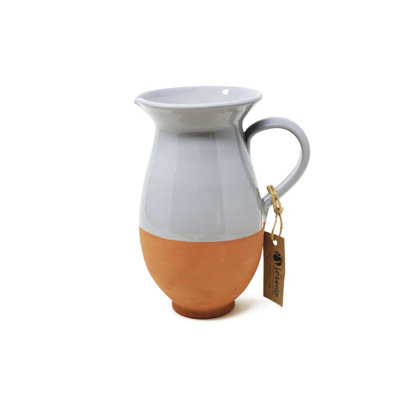 Rustic Pastel Half Dipped Terracotta Kitchen Large Pourer Jug Grey 1L (H) 19cm