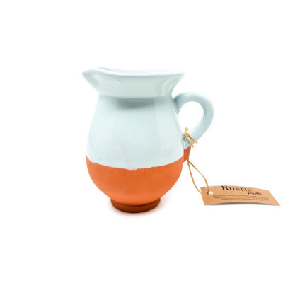 Rustic Pastel Half Dipped Terracotta Kitchen Mini Pourer Jug Duck Egg Blue (12cm)