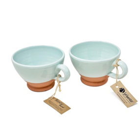 Rustic Pastel Half Dipped Terracotta Kitchen Set of 2 Breakfast Cups Pale Green 14cm
