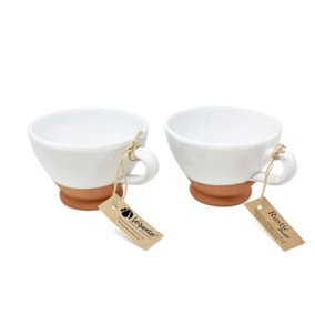 Rustic Pastel Half Dipped Terracotta Kitchen Set of 2 Breakfast Cups White 14cm