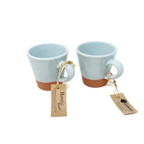 Rustic Pastel Half Dipped Terracotta Kitchen Set of 2 Conical Cups Duck Egg Blue 9cm