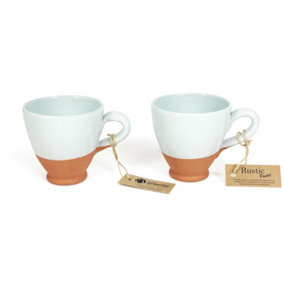 Rustic Pastel Half Dipped Terracotta Kitchen Set of 2 Everyday Cups Duck Egg Blue 9.5cm