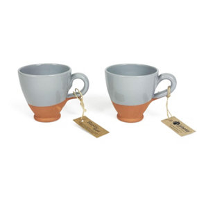 Rustic Pastel Half Dipped Terracotta Kitchen Set of 2 Everyday Cups Grey 9.5cm