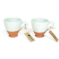Rustic Pastel Half Dipped Terracotta Kitchen Set of 2 Everyday Cups Pale Green 9.5cm