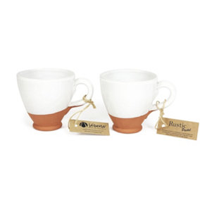Rustic Pastel Half Dipped Terracotta Kitchen Set of 2 Everyday Cups White 9.5cm