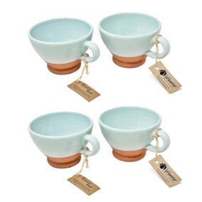 Rustic Pastel Half Dipped Terracotta Kitchen Set of 4 Breakfast Cups Pale Green 14cm