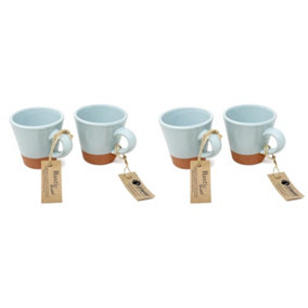 Rustic Pastel Half Dipped Terracotta Kitchen Set of 4 Conical Cups Duck Egg Blue 9cm