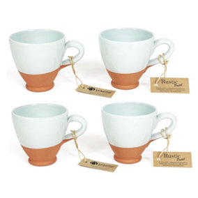 Rustic Pastel Half Dipped Terracotta Kitchen Set of 4 Everyday Cups Duck Egg Blue 9.5cm