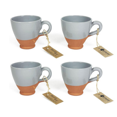 Rustic Pastel Half Dipped Terracotta Kitchen Set of 4 Everyday Cups Grey 9.5cm