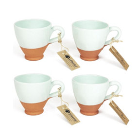 Rustic Pastel Half Dipped Terracotta Kitchen Set of 4 Everyday Cups Pale Green 9.5cm