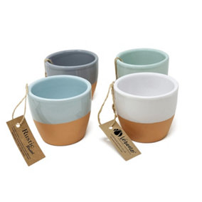 Rustic Pastel Half Dipped Terracotta Kitchen Set of 4 Mixed Small Pots (Diam) 9cm