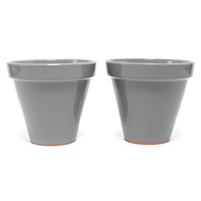 Rustic Pastel Hand Dipped Grey Terracotta Outdoor Set of 2 Classic Plant Pots (D) 25cm
