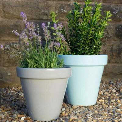 Rustic Pastel Hand Dipped Grey Terracotta Outdoor Set of 2 Classic Plant Pots (D) 25cm