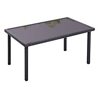Rustic Rectangle Ratten Effect Outdoor Garden Wicker Table with Tempered Glass Tabletop Black 150cm
