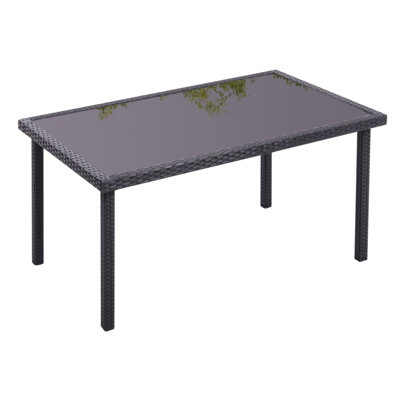 Rustic Rectangle Ratten Effect Outdoor Garden Wicker Table with ...