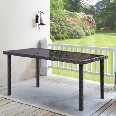 Rustic Rectangle Ratten Effect Outdoor Garden Wicker Table with ...