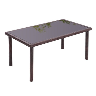 Rustic Rectangle Ratten Effect Wicker Outdoor Garden Wicker Table with ...