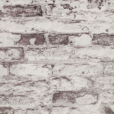 Rustic Red Grey White Mix Distressed Brick Effect Textured Vinyl Wallpaper