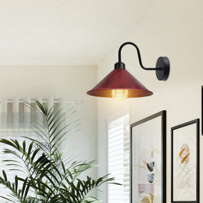 Rustic Red Industrial Swan Neck Wall Sconce E27 Light Fixture Complete ...