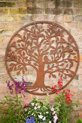 Rustic Round Steel Tree and Bird Screen Wall Art Plaque 1m Diameter