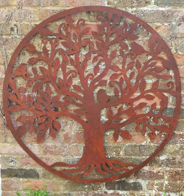 Rustic Round Steel Tree and Bird Screen Wall Art Plaque 1m Diameter - 5