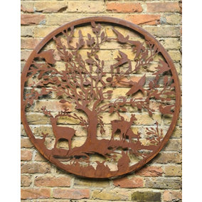 Rustic Round Woodland Animals Garden Wall Screen 1m diameter