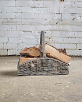 Rustic Shallow Style Grey Washed Wicker Fireside Log Basket-Large