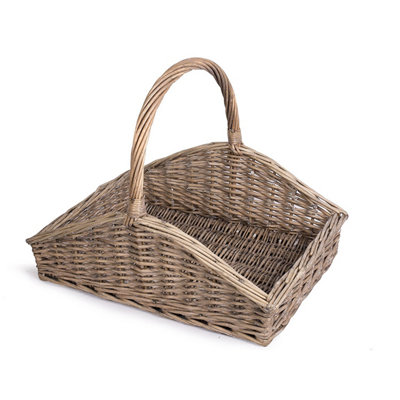Rustic Shallow Style Grey Washed Wicker Fireside Log Basket-Small