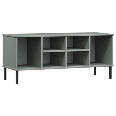 Rustic Shoe Rack with Metal Legs Grey 106x35x45 cm Solid Wood OSLO