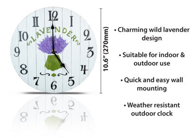 Rustic Style 27cm Lavender Design Outdoor / Indoor Wall Clock