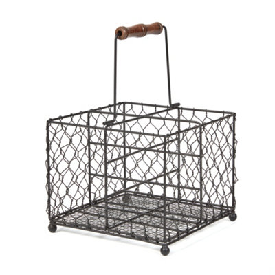 Rustic Style Bottle Carrier Four Compartment Woven Chicken Wire Square Bottle Basket Carrier Caddy Kitchen Dining Table Accessory