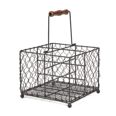 Rustic Style Bottle Carrier Four Compartment Woven Chicken Wire Square ...