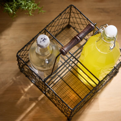 Rustic Style Bottle Carrier Four Compartment Woven Chicken Wire Square ...