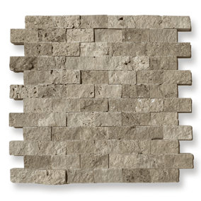 Rustic Travertine 2.5 x 5cm Brick Size Split Face Cladding 30.5 x 30.5cm Tile, Sold Per Tile