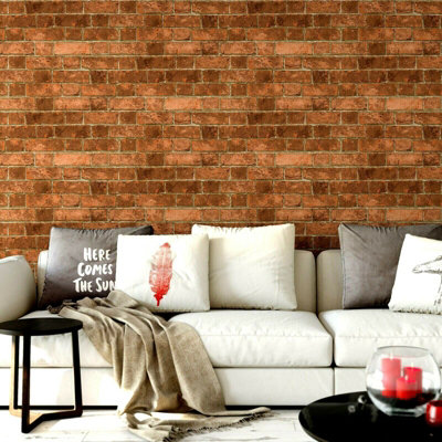 Rustic Urban Red Brick Effect House Realistic Mural Feature Wallpaper 3D