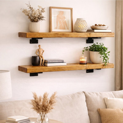 Rustic Wall Shelves, Set of 2 Wooden Floating Shelves (Rustic Pine ...