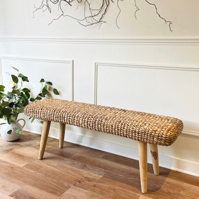 Rustic Wicker hallway bench 120cm - Three Seater Indoor Wooden Bench Handmade - End of Bed Bench