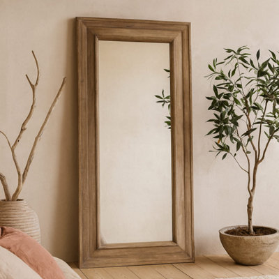 Rustic Wood-Framed Rectangular Mirror 2000 x 1000 mm Distressed Brown