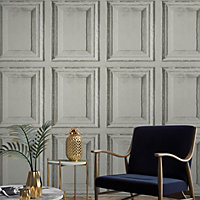 Rustic Wood Panel Wallpaper Grey Grandeco A49202