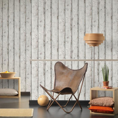 Rustic Wood Planks Wallpaper White  - AS Creation 9537-01