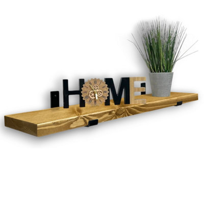 Rustic Wooden Shelf, Inverted Brackets (Dark Oak, 120cm (1.2m)