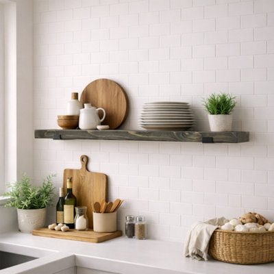 Rustic Wooden Shelf, Inverted Brackets (Driftwood Grey, 50cm (0.5m)
